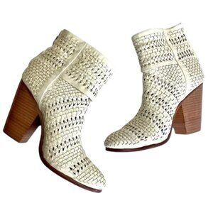 Rag & Bone Newbury Ivory Leather Woven Boots Ankle Booties Size 39 US 9